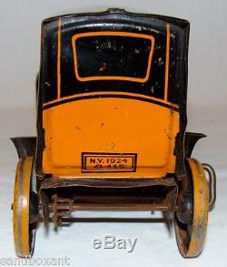 VINTAGE 1920s CHEIN LITHOGRAPHED TIN WINDUP TOY YELLOW TAXI CAB N. Y. 1924 CAR