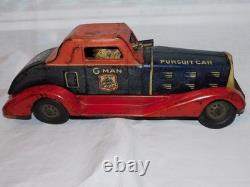 VINTAGE 1930's G-MAN PURSUIT WIND UP TOY CAR BY LOUIS MARX & CO, 100% ORIGINAL