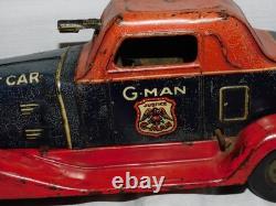 VINTAGE 1930's G-MAN PURSUIT WIND UP TOY CAR BY LOUIS MARX & CO, 100% ORIGINAL