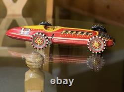 VINTAGE 1950s MARX BOAT TAIL INDY RACER #12 tin windup car large 17in LONG, NICE