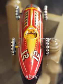 VINTAGE 1950s MARX BOAT TAIL INDY RACER #12 tin windup car large 17in LONG, NICE