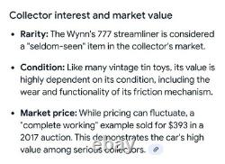 VINTAGE 1950s WYNN'S 777 FRICTION TOY RACE CAR TRADEMARK MADE IN JAPAN 8 NEW