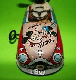 VINTAGE 50's MARX DISNEY MICKEY MOUSE TIN WINDUP TOY CAR WITH DRIVER WORKS! GRE
