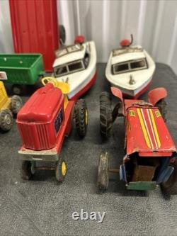 VINTAGE JAPAN TIN Truck CAR Hauler Tractor SSS Cruiser BOAT Farm TRAILER LOT