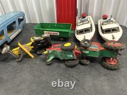 VINTAGE JAPAN TIN Truck CAR Hauler Tractor SSS Cruiser BOAT Farm TRAILER LOT