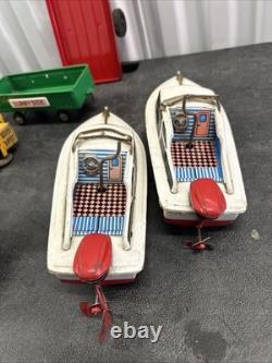 VINTAGE JAPAN TIN Truck CAR Hauler Tractor SSS Cruiser BOAT Farm TRAILER LOT