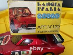 VINTAGE LANCIA ITALIA BRAND TIN TOY CAR GORGO MADE IN ARGENTINA WithBOX NIB 1970