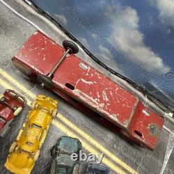 VINTAGE LARGE ARCADE CAST IRON CAR CARRIER / HAULER with 4 ARCADE VEHICLES