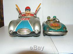 VINTAGE MARUSAN COMET 8 MAN RACING CARS X 2. MADE IN JAPAN 1950's