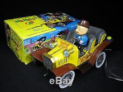 VINTAGE Mr. MAGOO CAR BATTERY OP. TIN LITHO HUBLEY 1960's JAPAN TOY WORKS BOXED