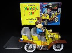 VINTAGE Mr. MAGOO CAR BATTERY OP. TIN LITHO HUBLEY 1960's JAPAN TOY WORKS BOXED
