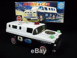 Vintage Patrol Police Armored Truck Car Marusan Japan Tin Friction Toy Boxed