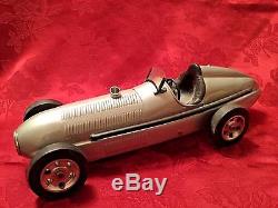 Vintage Quality Gear Driven Tin Wind Up Midget Racer Toy Race Car 11 ½ Long