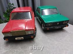 VINTAGE SOVIET LARGE 17.5'' (45 CM) Two PLASTIC VAZ LADA CAR TOYS MODELS