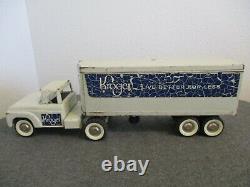 VINTAGE STRUCTO KROGER FORD SEMI TRUCK METAL WHITE With BLUE DECALS USA SOLID