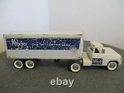 VINTAGE STRUCTO KROGER FORD SEMI TRUCK METAL WHITE With BLUE DECALS USA SOLID