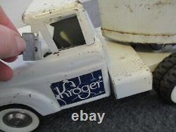 VINTAGE STRUCTO KROGER FORD SEMI TRUCK METAL WHITE With BLUE DECALS USA SOLID