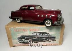 VINTAGE TN SHOWA BATTERY OP TIN CAR BUICK ROADMASTER COUPE. JAPAN with BOX 10.5