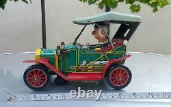VNTG. RETRO CAR 1910 JALOPY MYSTERY ACTION TIN TOY BATTERY OPERATED 1960's JAPAN