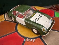 VTG 1960s Green Joustra Porsche 356B Polizei Police Car Tin Friction Toy WORKS