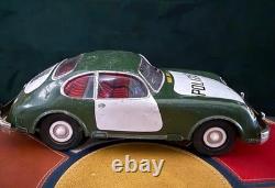 VTG 1960s Green Joustra Porsche 356B Polizei Police Car Tin Friction Toy WORKS