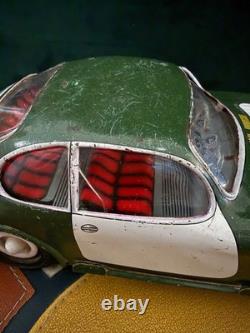 VTG 1960s Green Joustra Porsche 356B Polizei Police Car Tin Friction Toy WORKS