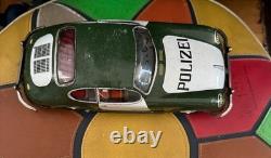 VTG 1960s Green Joustra Porsche 356B Polizei Police Car Tin Friction Toy WORKS