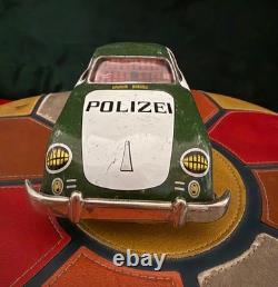VTG 1960s Green Joustra Porsche 356B Polizei Police Car Tin Friction Toy WORKS