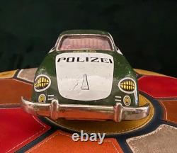 VTG 1960s Green Joustra Porsche 356B Polizei Police Car Tin Friction Toy WORKS