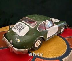 VTG 1960s Green Joustra Porsche 356B Polizei Police Car Tin Friction Toy WORKS