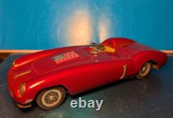 VTG RARE BANDAI 1954 FERRARI 750 MONZA, Race Car, US FLAG #1 TIN FRICTION 8 Inch
