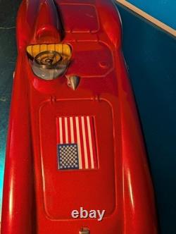 VTG RARE BANDAI 1954 FERRARI 750 MONZA, Race Car, US FLAG #1 TIN FRICTION 8 Inch
