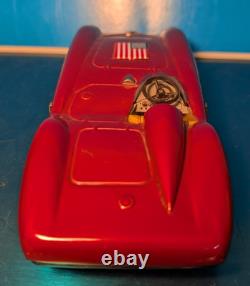 VTG RARE BANDAI 1954 FERRARI 750 MONZA, Race Car, US FLAG #1 TIN FRICTION 8 Inch