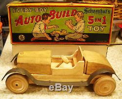 Very Rare 1925 SCHOENHUT's 5 in 1 TOY AUTO BUILD Wooden Car in ORIG BOX Complete