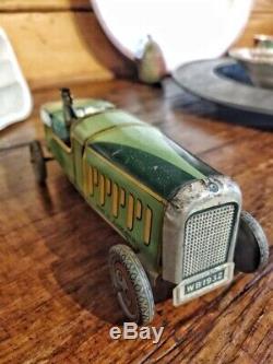 Very Rare Antique Vintage Tin Plate Racing Car Wells C1930 Driver Clockwork Key