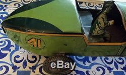 Very Rare Antique Vintage Tin Plate Racing Car Wells C1930 Driver Clockwork Key