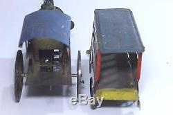 Very Rare Antique c1890 Ives Dandy Clockwork Tin Toy Train Locomotive & Car