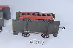 Very Rare Antique c1890 Ives Dandy Clockwork Tin Toy Train Locomotive & Car