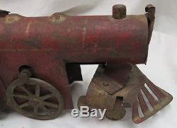 Very old & rare heavy pressed steel railroad toy / steam engine & coal car 1890