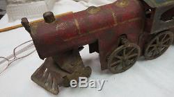 Very old & rare heavy pressed steel railroad toy / steam engine & coal car 1890
