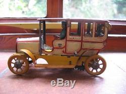 Very rare 1900s ANTIQUE ZETT LIMOUSINE GERMANY TINPLATE CAR TIN TOY wind up