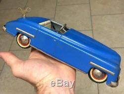 Vgt 1940s Blue Distler D-3150 D3150 Wind Up Tin Car, U. S. Zone Germany & KEY