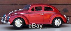 Vintage 14 Bandai Red Volkswagen Beetle Tin Toy Car With Visible Motor Japan