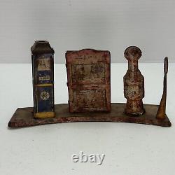 Vintage 1920s/1930s Marx Tin Litho Gas Station Island Car Gas Pump Motor Oil Toy