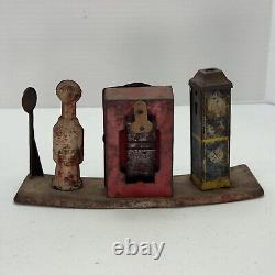 Vintage 1920s/1930s Marx Tin Litho Gas Station Island Car Gas Pump Motor Oil Toy