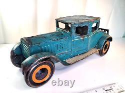 Vintage 1920s Schieble Dayton 17 Pressed Steel Tin Toy Car with Rear Luggage Rack