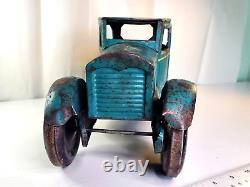 Vintage 1920s Schieble Dayton 17 Pressed Steel Tin Toy Car with Rear Luggage Rack