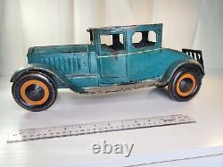 Vintage 1920s Schieble Dayton 17 Pressed Steel Tin Toy Car with Rear Luggage Rack