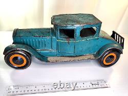 Vintage 1920s Schieble Dayton 17 Pressed Steel Tin Toy Car with Rear Luggage Rack