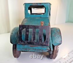 Vintage 1920s Schieble Dayton 17 Pressed Steel Tin Toy Car with Rear Luggage Rack